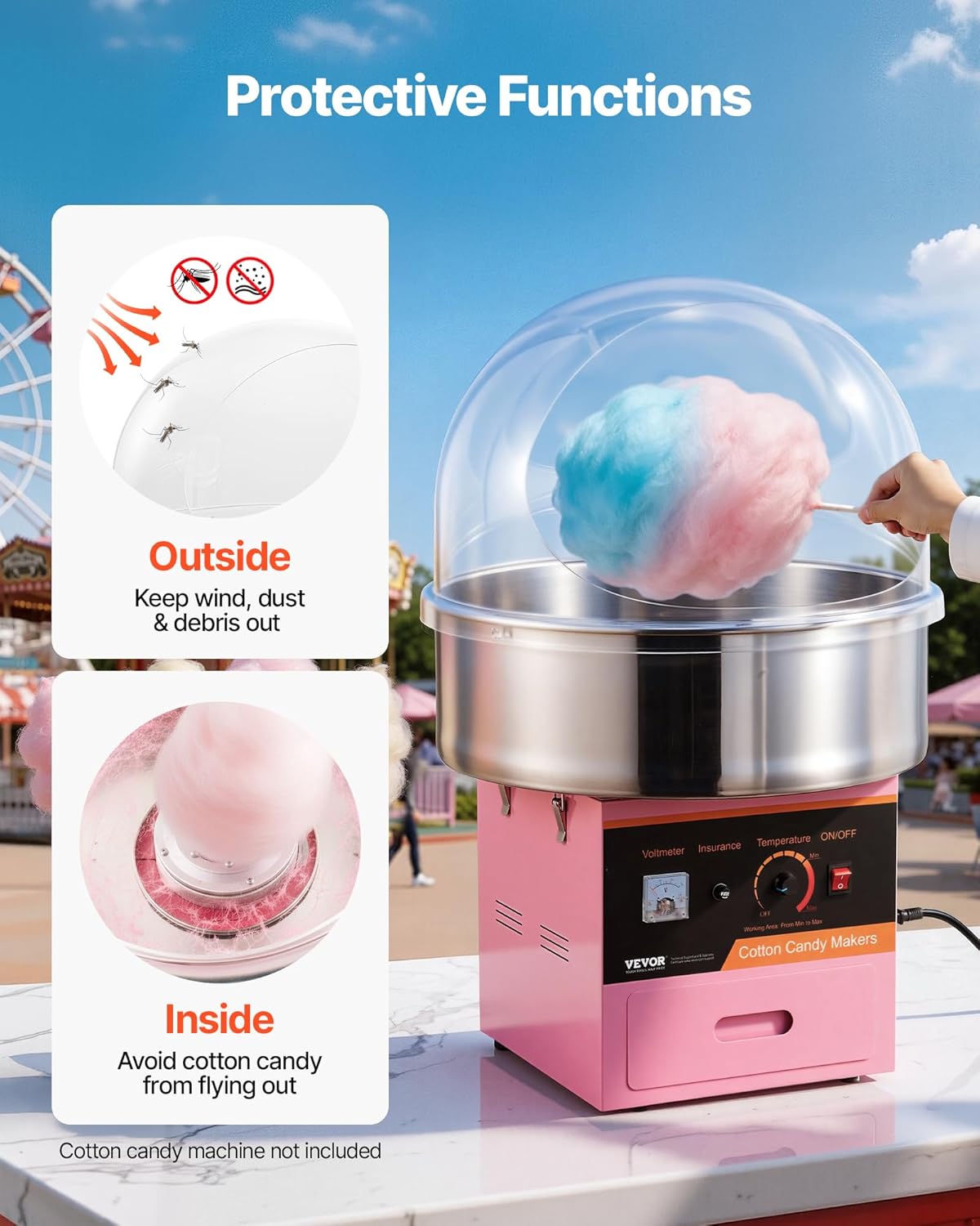 VEVOR Cotton Candy Machine Cover 21 Inch Acrylic Dome Bubble Shield Transparent