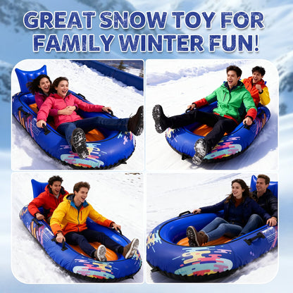 2-Person Snow Tube Heavy-Duty Inflatable Sled with 600D Cover, Backrest & Tow Rope