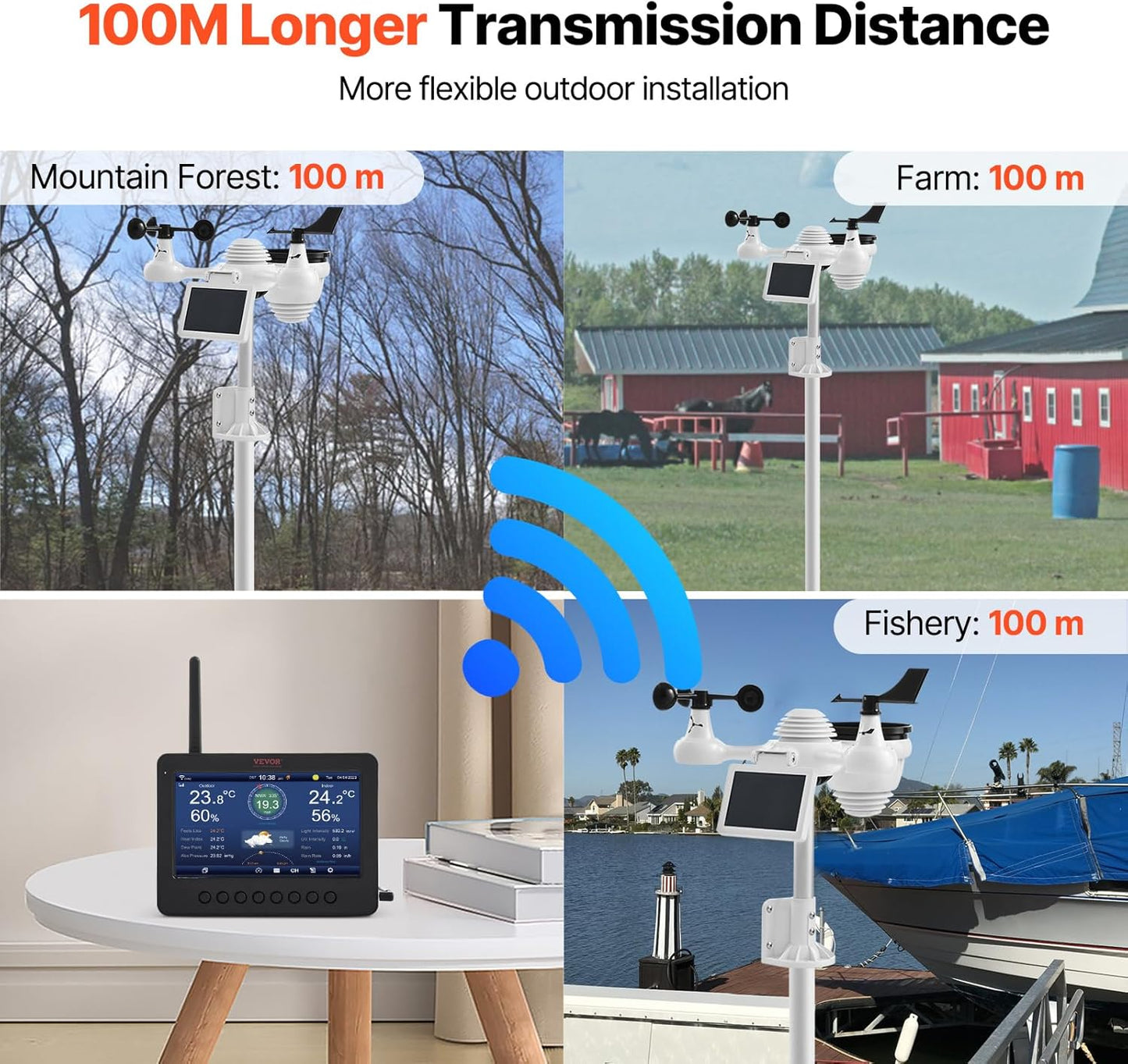 7-in-1 Wi-Fi Solar Self-Charging Weather Station with 7" TFT Color Display