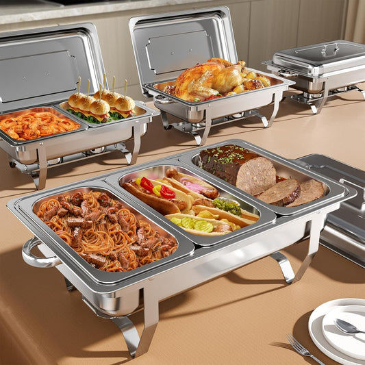 Chafing Dishes For Buffet 9Qt 4 Pack Silver