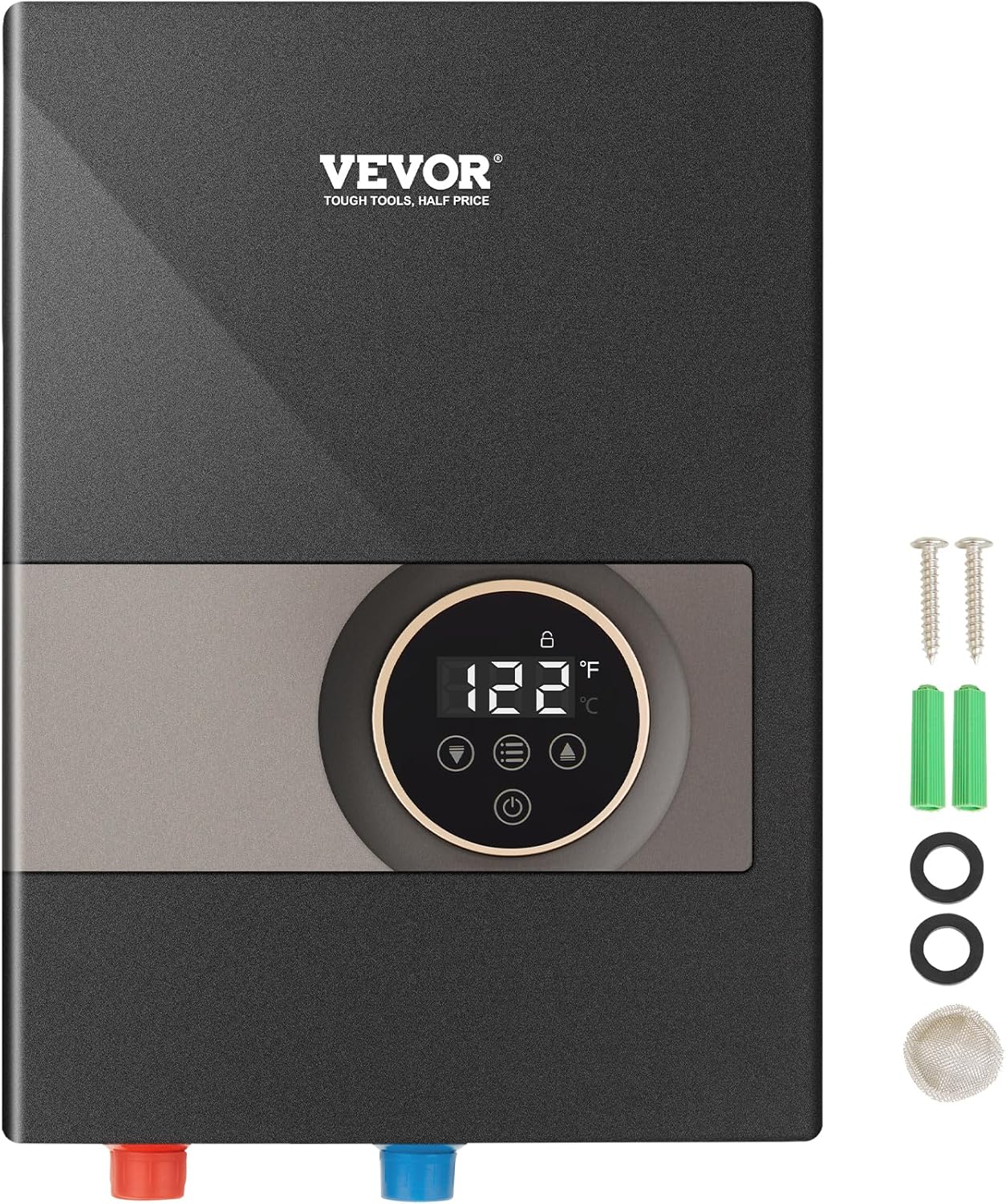Tankless Water Heater Electric 8KW 240V Black Instant LCD Touch Screen Digital Temperature Display Child Security Lock On Demand For Bathroom Kitchen Shower Mall Salon