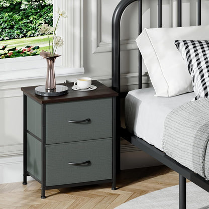 Somdot Bedside Table with 2 Fabric Drawers Charcoal Grey