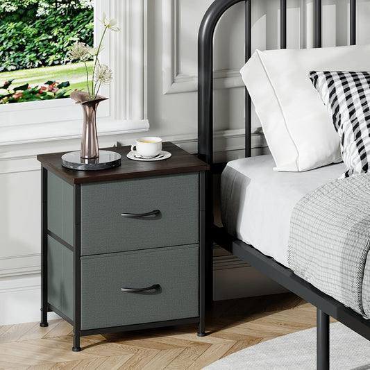 Somdot Bedside Table with 2 Fabric Drawers Charcoal Grey