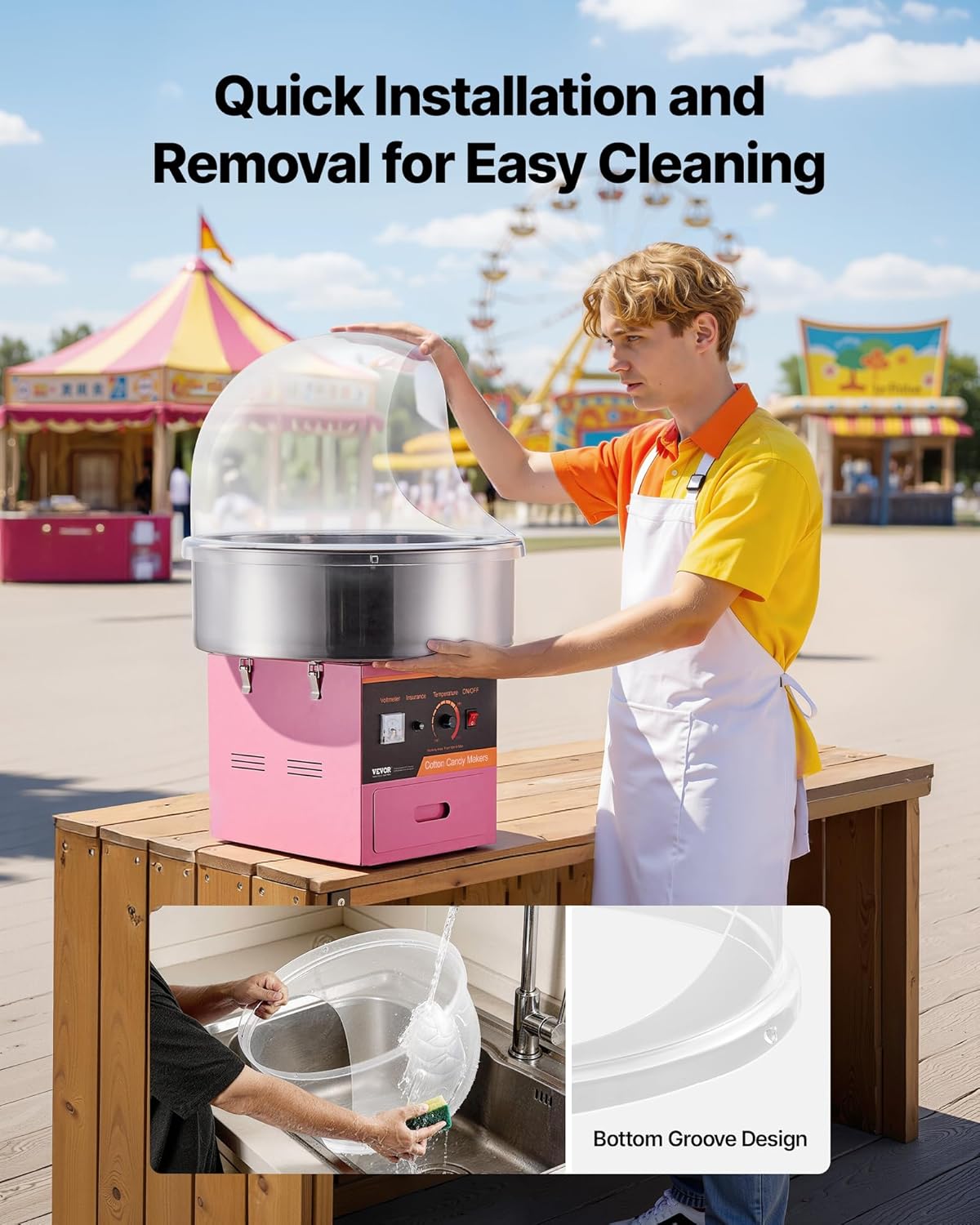 VEVOR Cotton Candy Machine Cover 21 Inch Acrylic Dome Bubble Shield Transparent