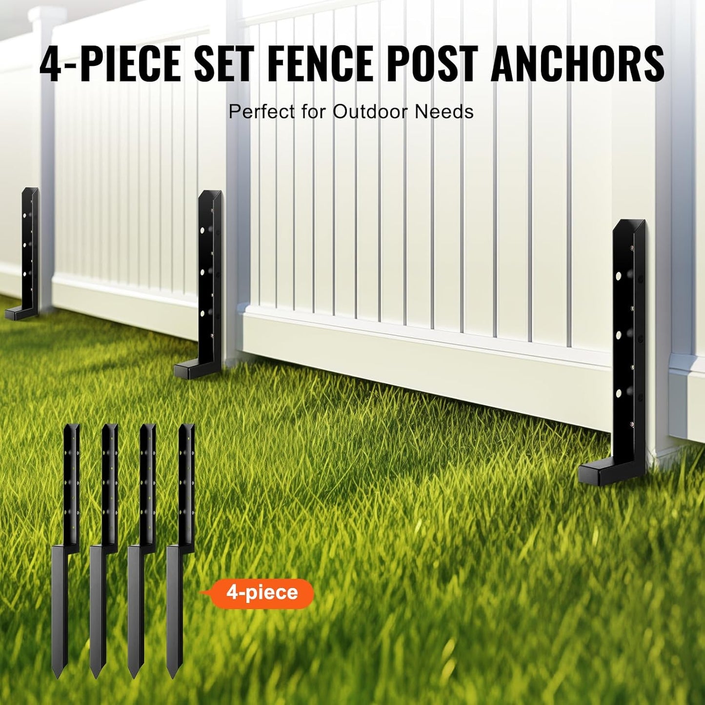 Fence Post Anchor Repair Kit 3.5 x 3.5 Inches 4-Pack Heavy Duty Steel Ground Spike