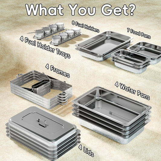 Chafing Dishes For Buffet 9Qt 4 Pack Silver