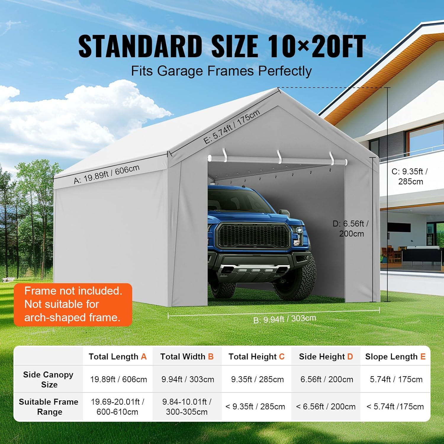 Carport Replacement Canopy Cover Top & Side Wall 10 x 20 ft Waterproof UV Protected Grey