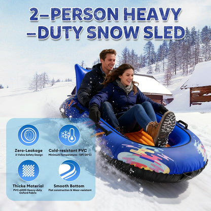 2-Person Snow Tube Heavy-Duty Inflatable Sled with 600D Cover, Backrest & Tow Rope