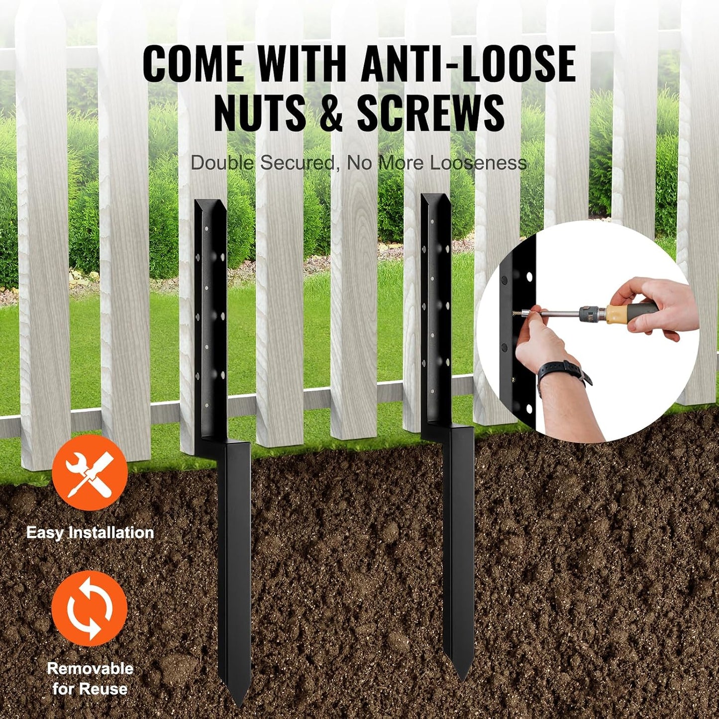 Fence Post Anchor Repair Kit 3.5 x 3.5 Inches 4-Pack Heavy Duty Steel Ground Spike