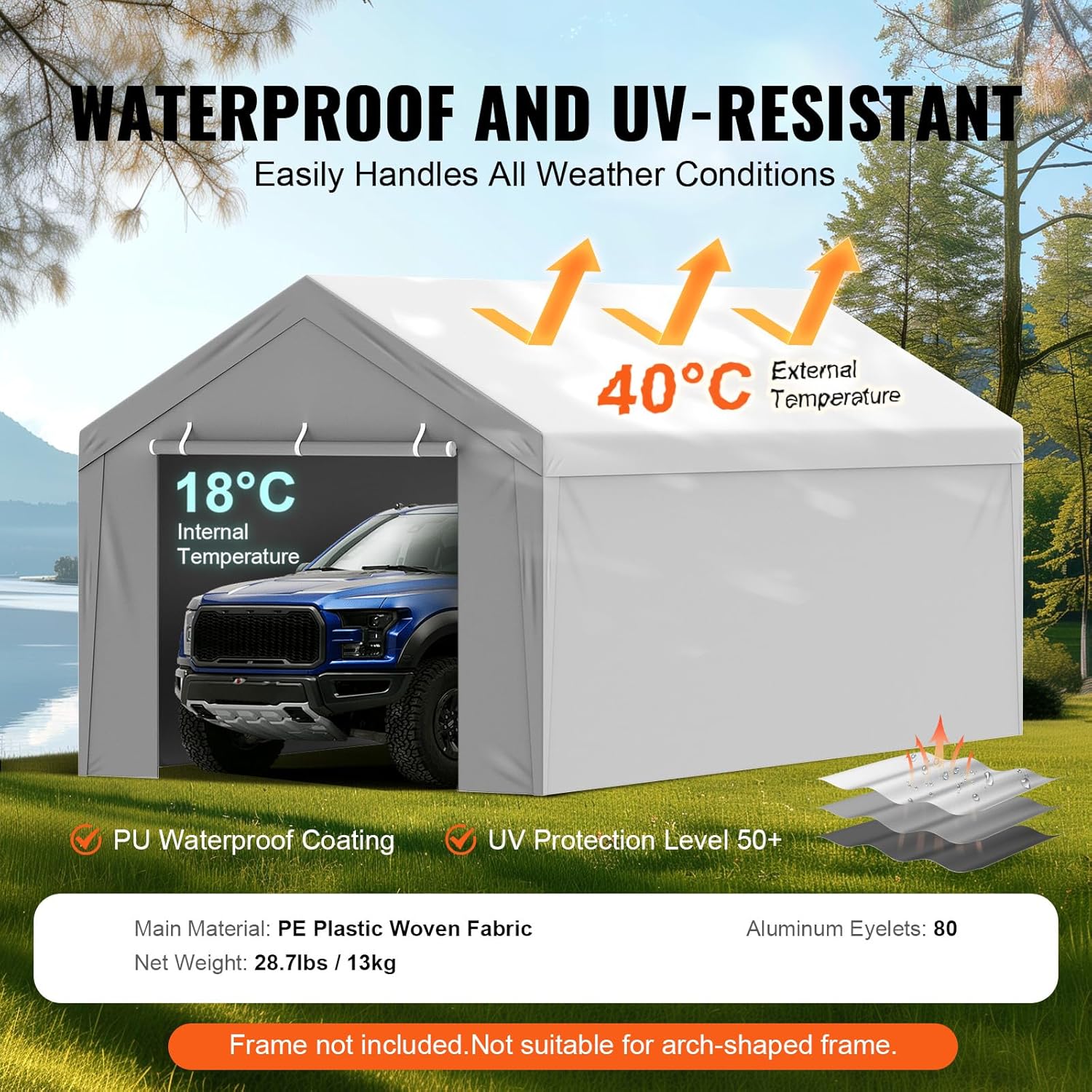 Carport Replacement Canopy Cover Top & Side Wall 10 x 20 ft Waterproof UV Protected Grey