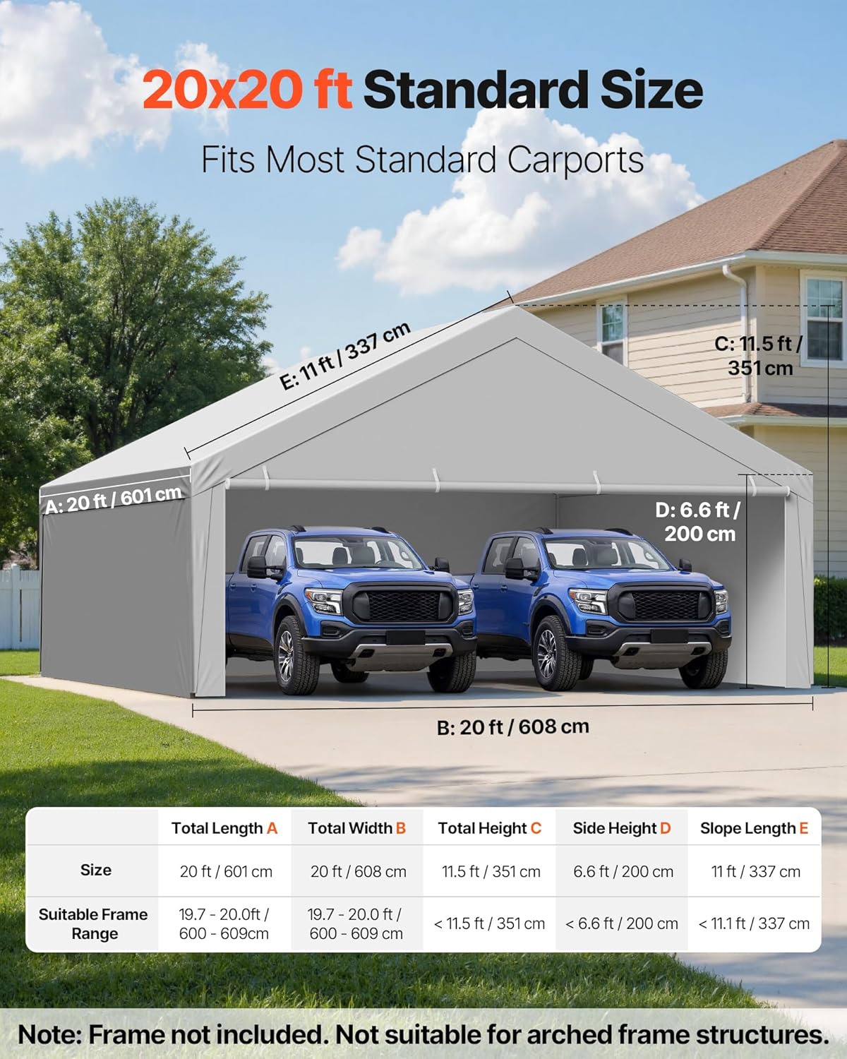 20 X 20 Ft Carport Replacement Canopy Cover With Sidewalls And Ball Bungees