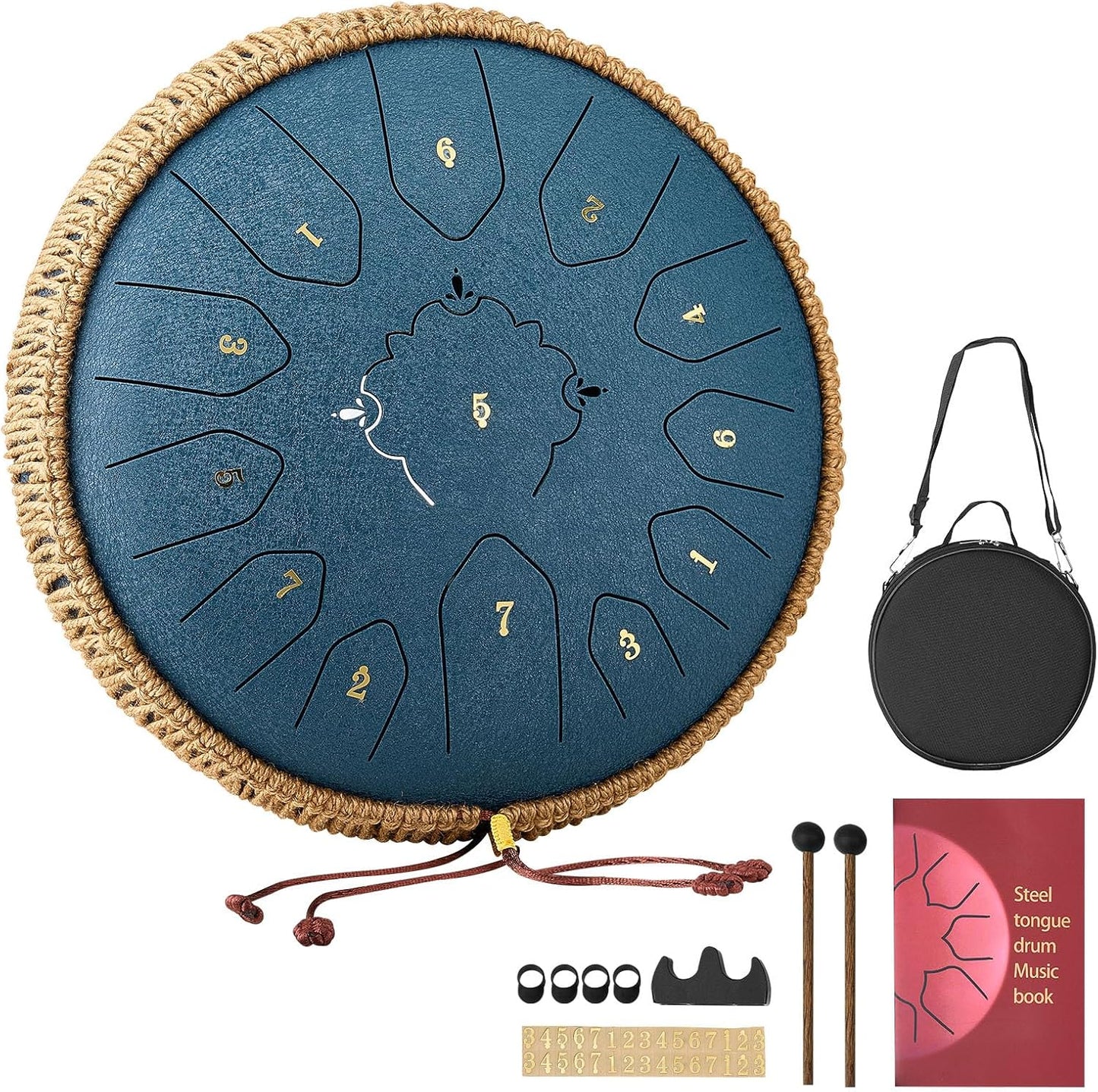 VEVOR Steel Tongue Drum 12 in 13 Notes C Major with Music Book & Mallets Navy Blue