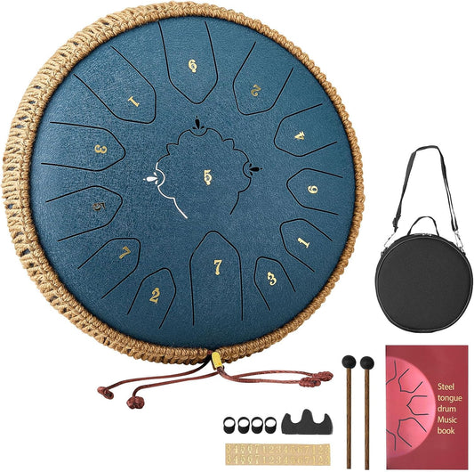 VEVOR Steel Tongue Drum 12 in 13 Notes C Major with Music Book & Mallets Navy Blue