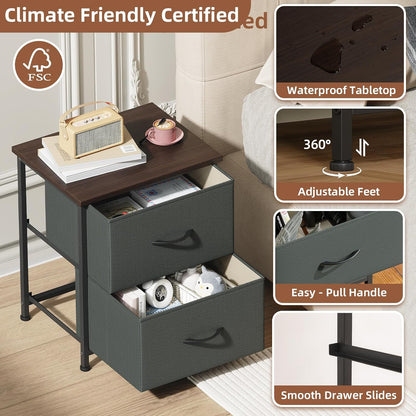 Somdot Bedside Table with 2 Fabric Drawers Charcoal Grey