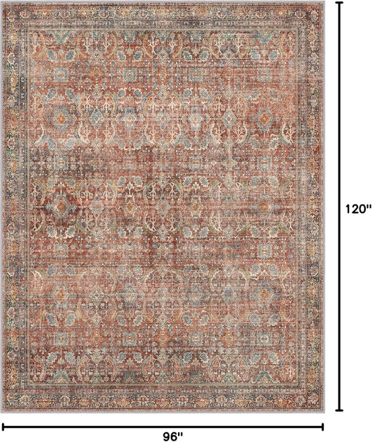 Machine Washable Boho Area Rug 8x10 Terracotta/Indigo