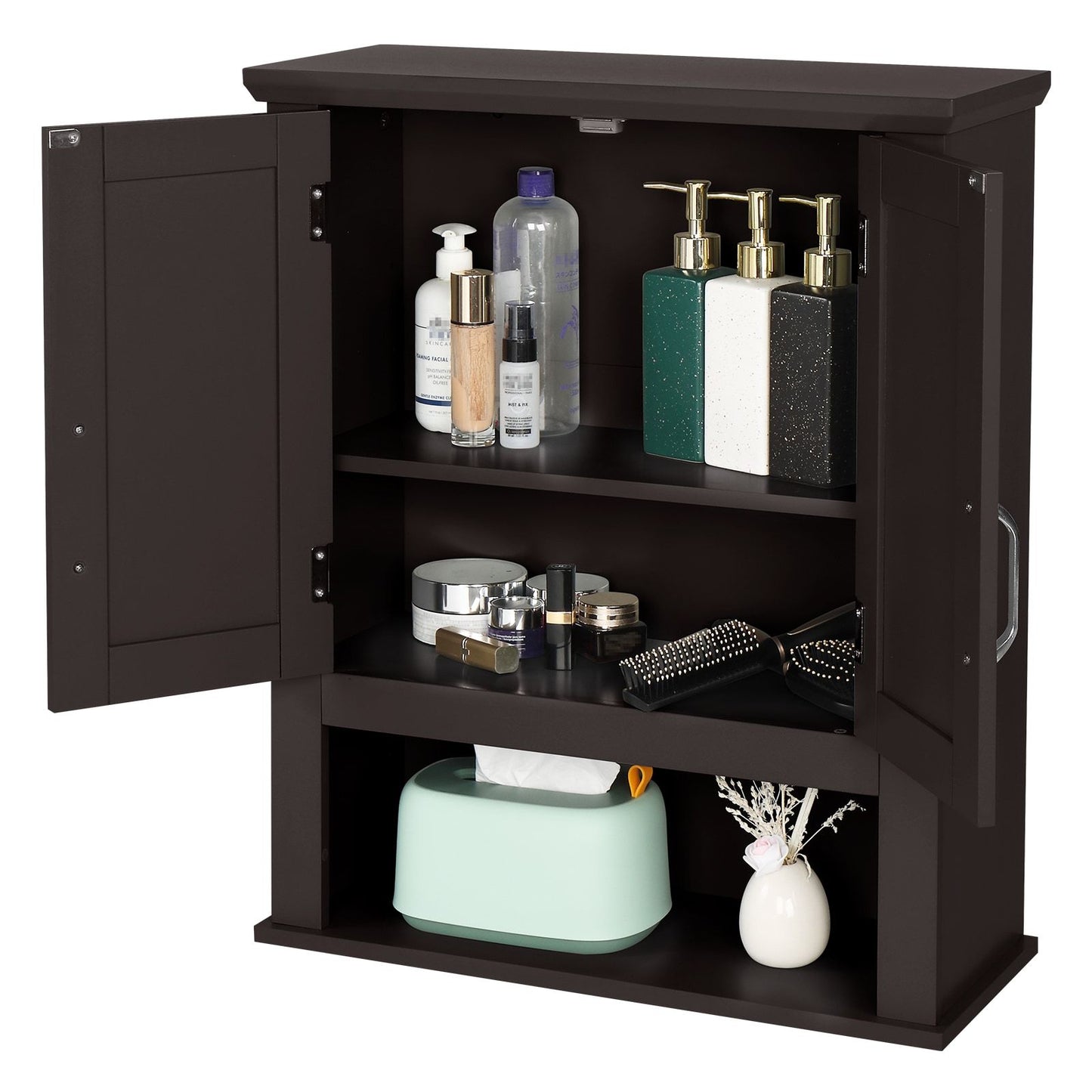 VINGLI Black Medicine Cabinet with Open Shelf and 2 Doors | LS-G13004945