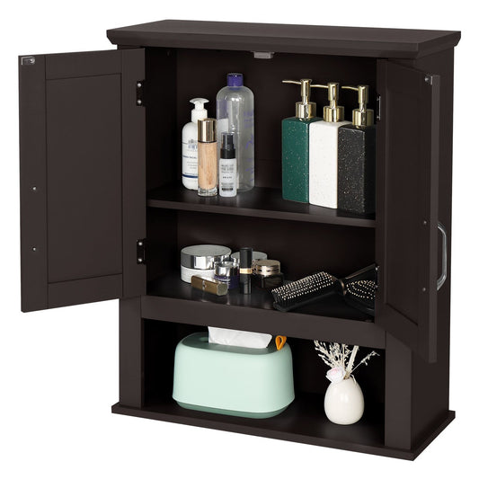 VINGLI Black Medicine Cabinet with Open Shelf and 2 Doors | LS-G13004945