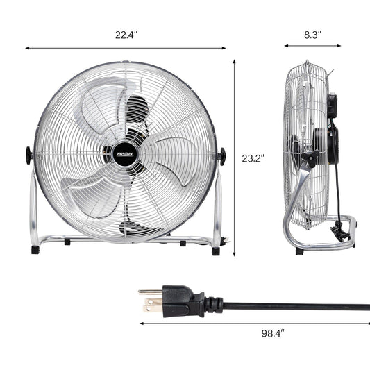 ROVSUN 20-Inch High Velocity Floor Fan 3-Speed 2800 CFM Adjustable Tilt UL Listed Silver