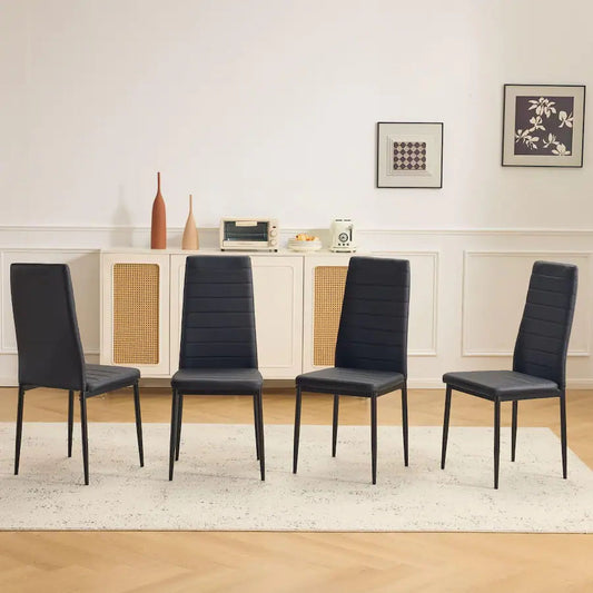 Set of 4 PU Leather Dining Chairs with High Back, 300 lbs Capacity, Black