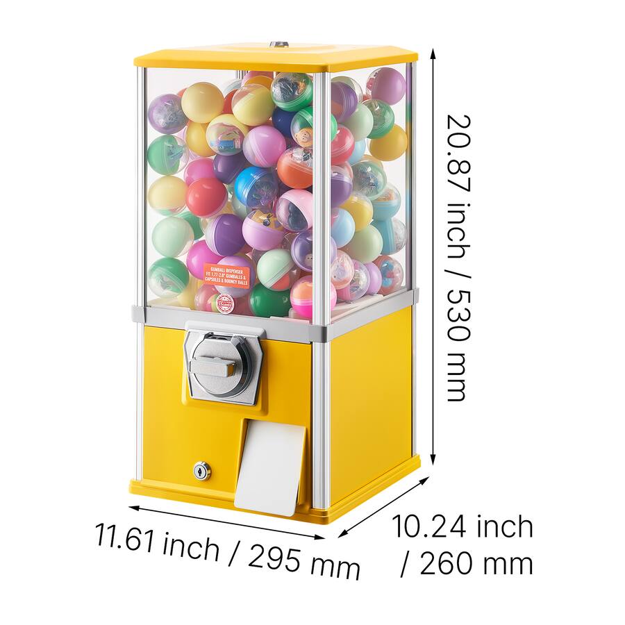 Gumball Machine 21in Candy Vending Dispenser 25-Cent Yellow