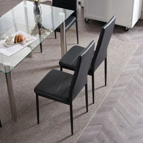 Set of 4 PU Leather Dining Chairs with High Back, 300 lbs Capacity, Black