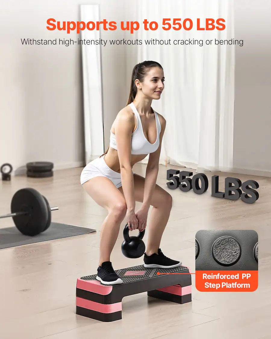 Aerobic Exercise Step Platform 28in Height Adjustable Fitness Stepper Red