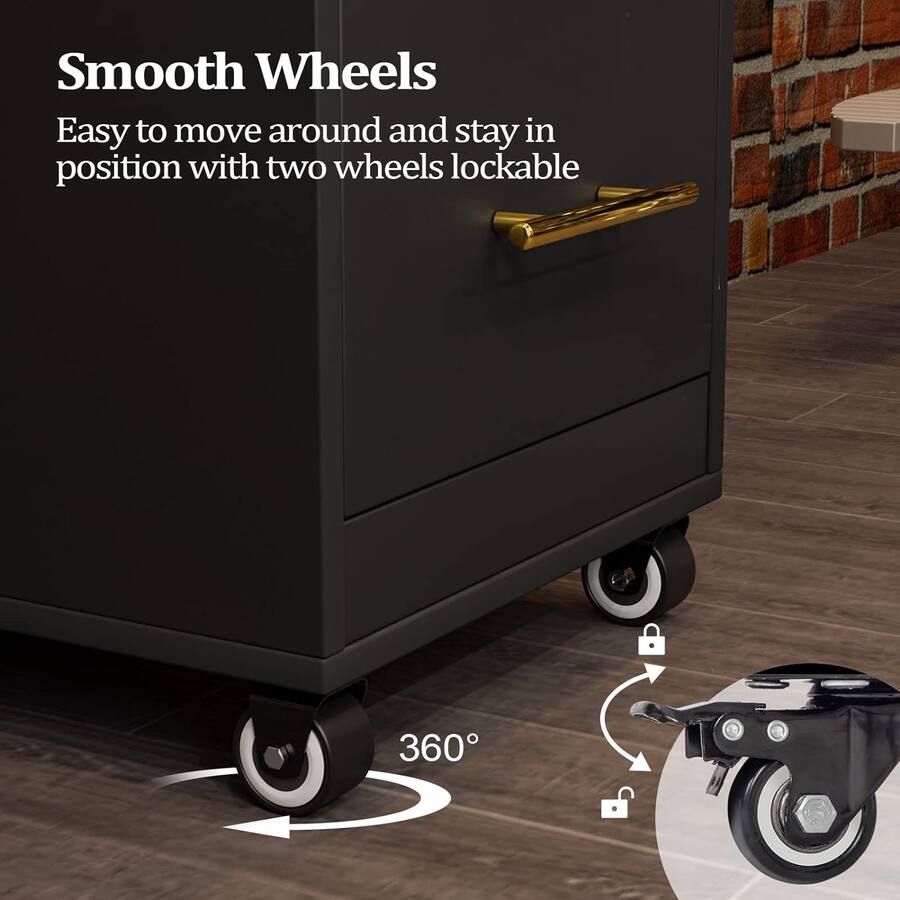 Mobile Salon Trolley Cart with Locking Wheels, 3 Drawers, 3 Hot Tool Holders - Black
