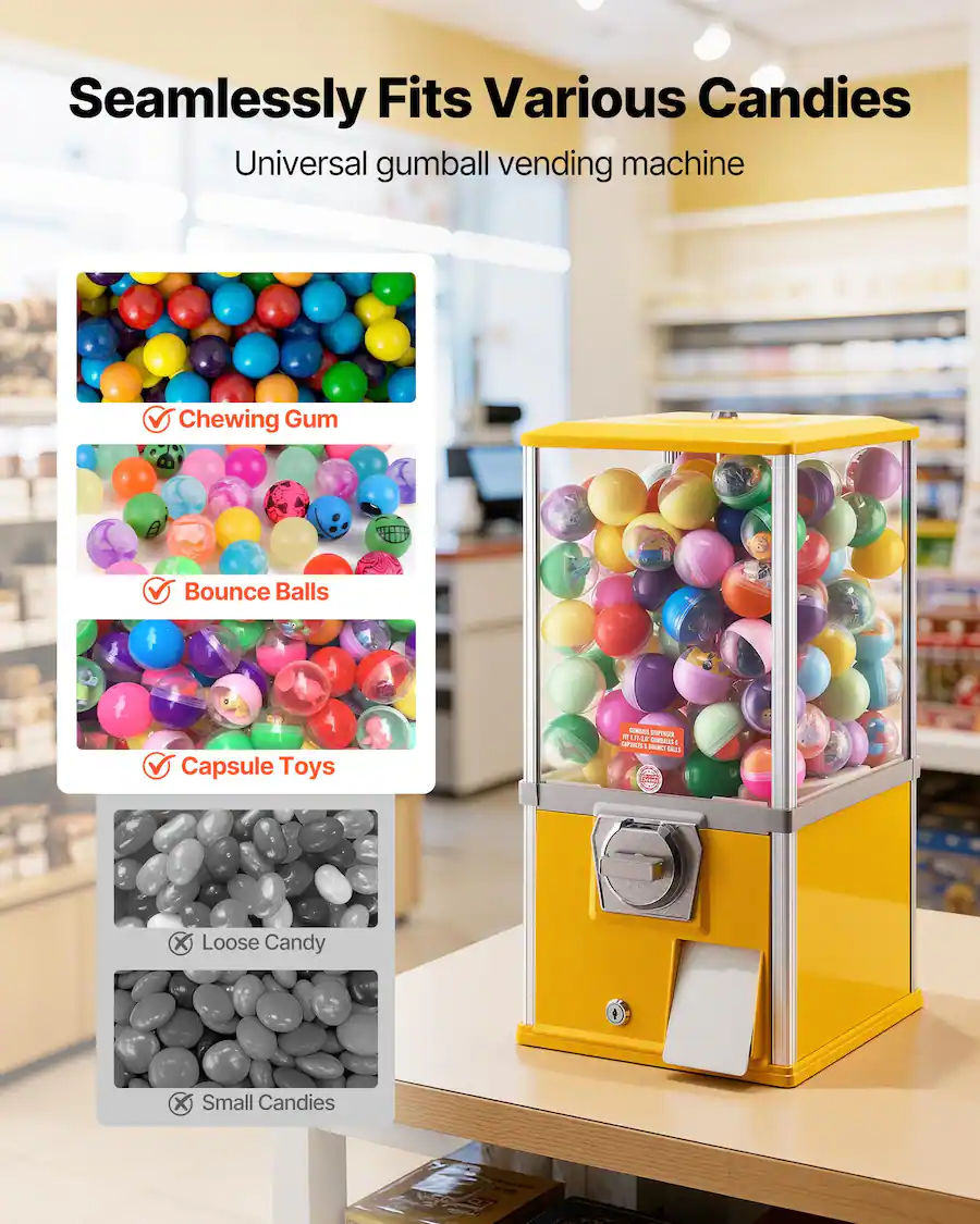 Gumball Machine 21in Candy Vending Dispenser 25-Cent Yellow