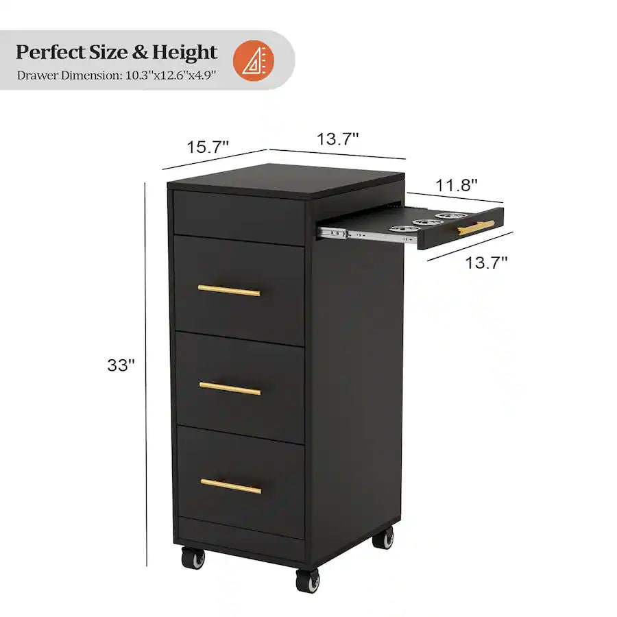 Mobile Salon Trolley Cart with Locking Wheels, 3 Drawers, 3 Hot Tool Holders - Black