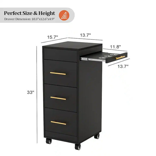 Mobile Salon Trolley Cart with Locking Wheels, 3 Drawers, 3 Hot Tool Holders - Black