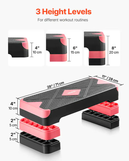 Aerobic Exercise Step Platform 28in Height Adjustable Fitness Stepper Red
