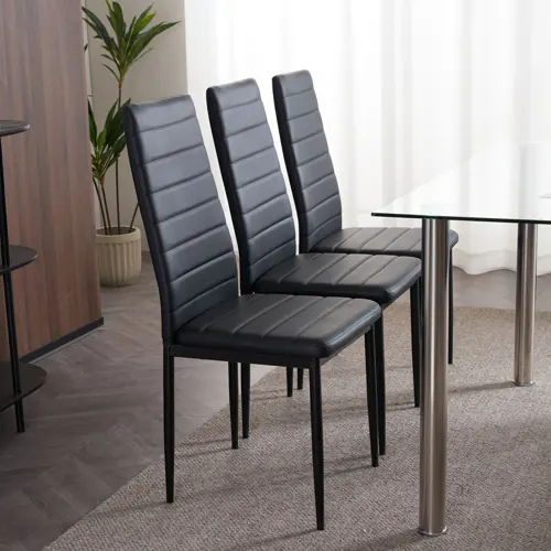 Set of 4 PU Leather Dining Chairs with High Back, 300 lbs Capacity, Black