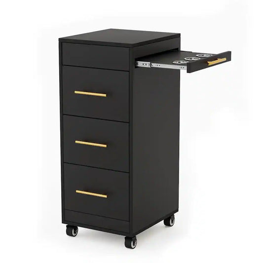 Mobile Salon Trolley Cart with Locking Wheels, 3 Drawers, 3 Hot Tool Holders - Black