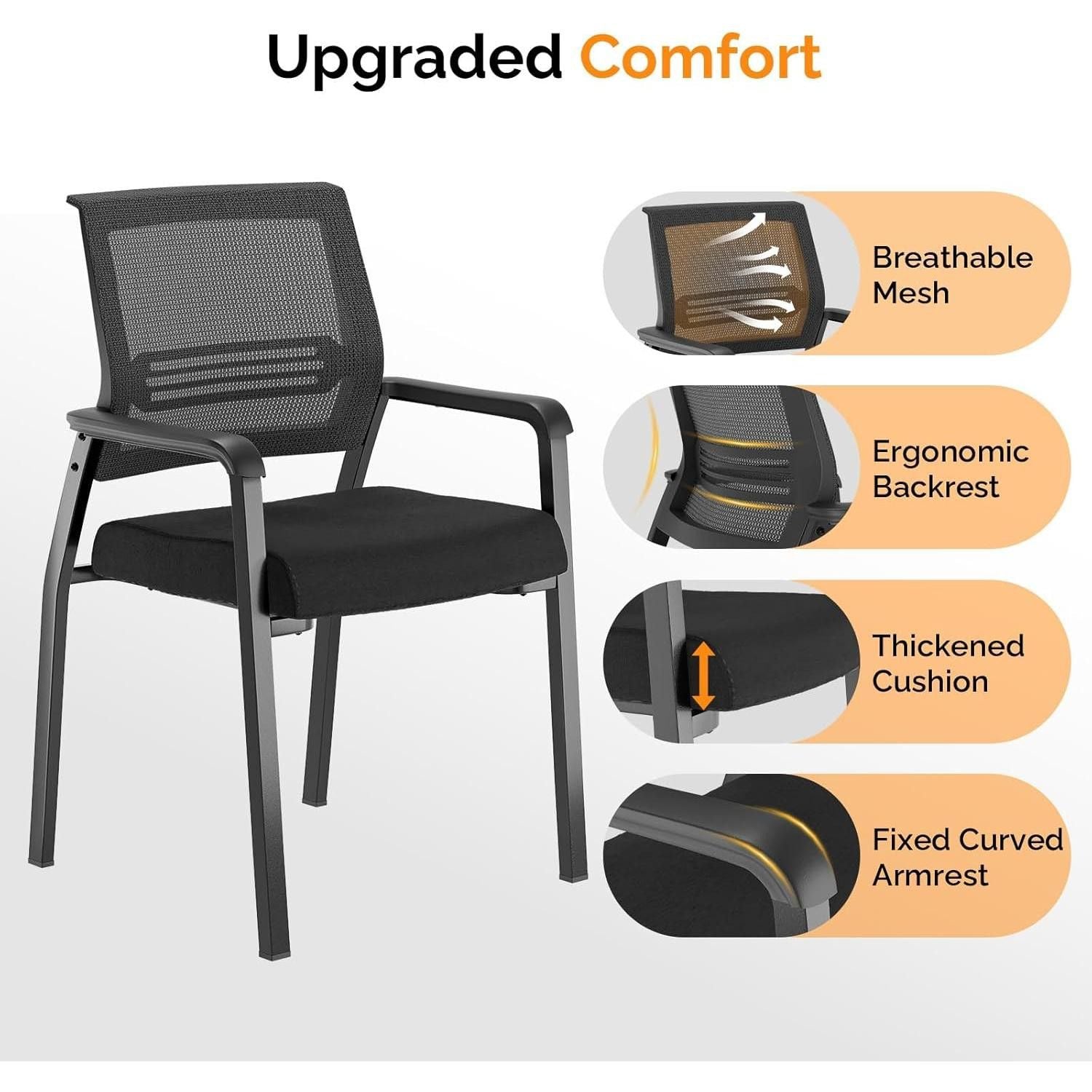 Oversize 350lbs Waiting Room Chairs Conference Room Chairs, Reception Chairs, Ergonomic Design for Office Guest Lobby Side, 2Pack, Black