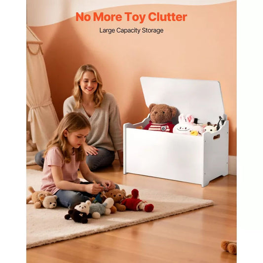 Kids Storage Bench Wooden Toy Box Chest with Backrest White
