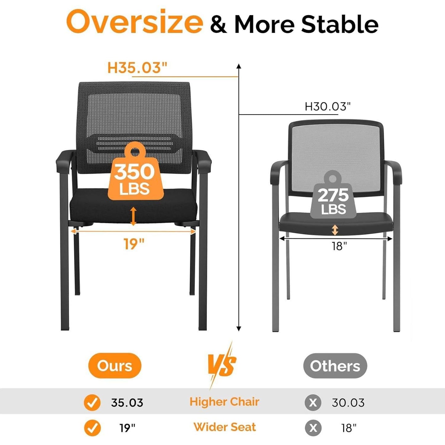 Oversize 350lbs Waiting Room Chairs Conference Room Chairs, Reception Chairs, Ergonomic Design for Office Guest Lobby Side, 2Pack, Black
