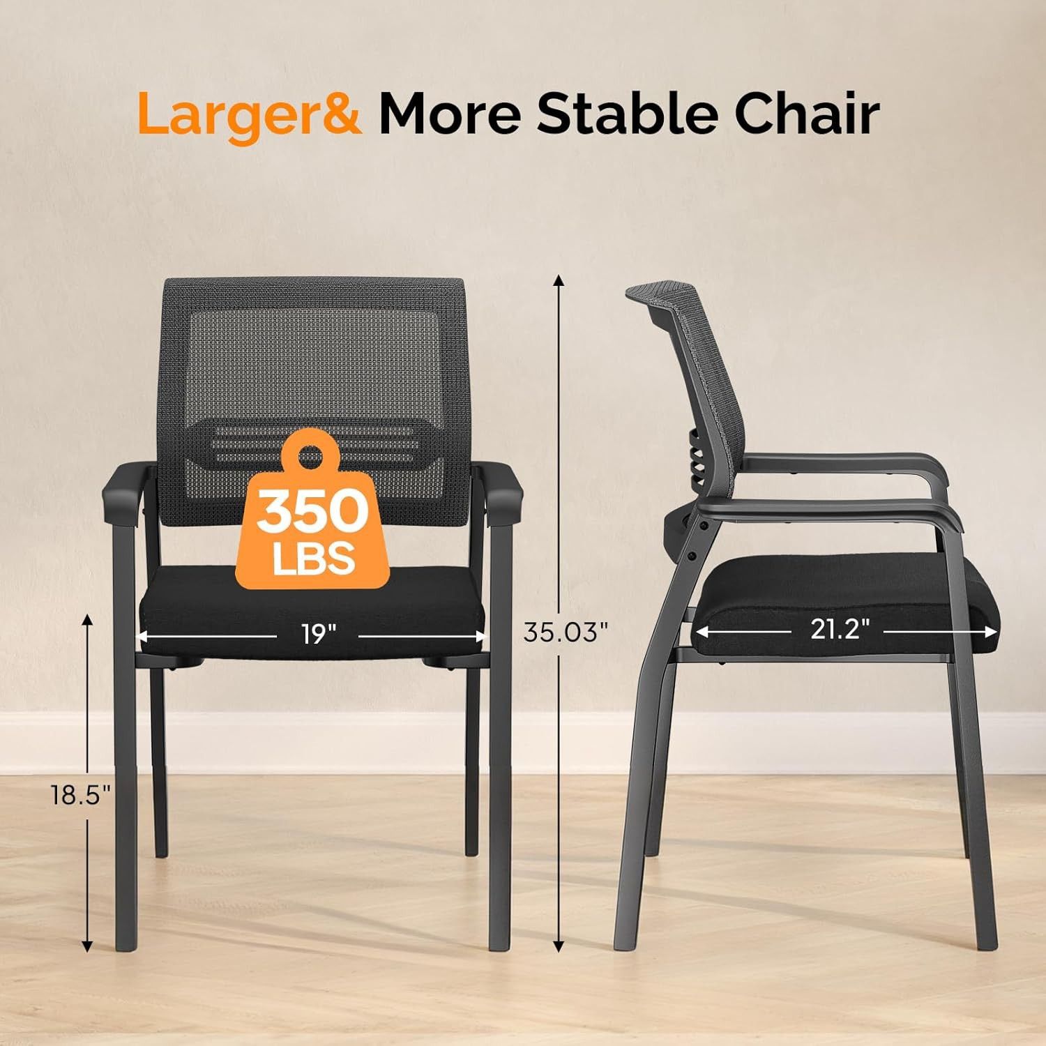 Oversize 350lbs Waiting Room Chairs Conference Room Chairs, Reception Chairs, Ergonomic Design for Office Guest Lobby Side, 2Pack, Black