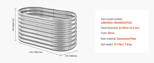 Metal Raised Garden Bed 4x2x2 ft Oval Galvanized Planter Box