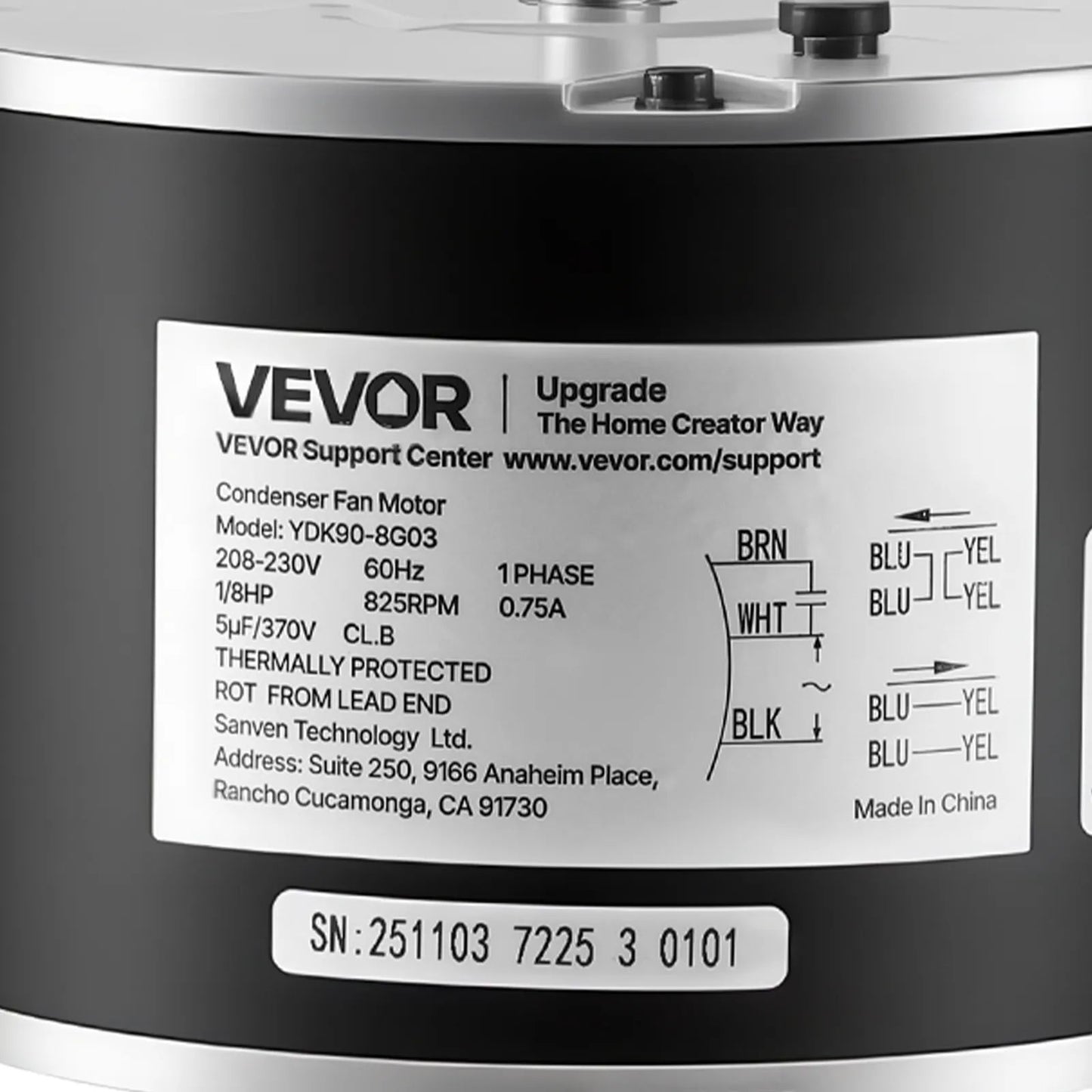 Condenser Fan Motor 1/8HP 825RPM 208-230V With Capacitor