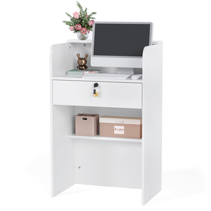 OmySalon RD Modern Wooden Reception Desk with Lockable Drawer and Legroom Rack
