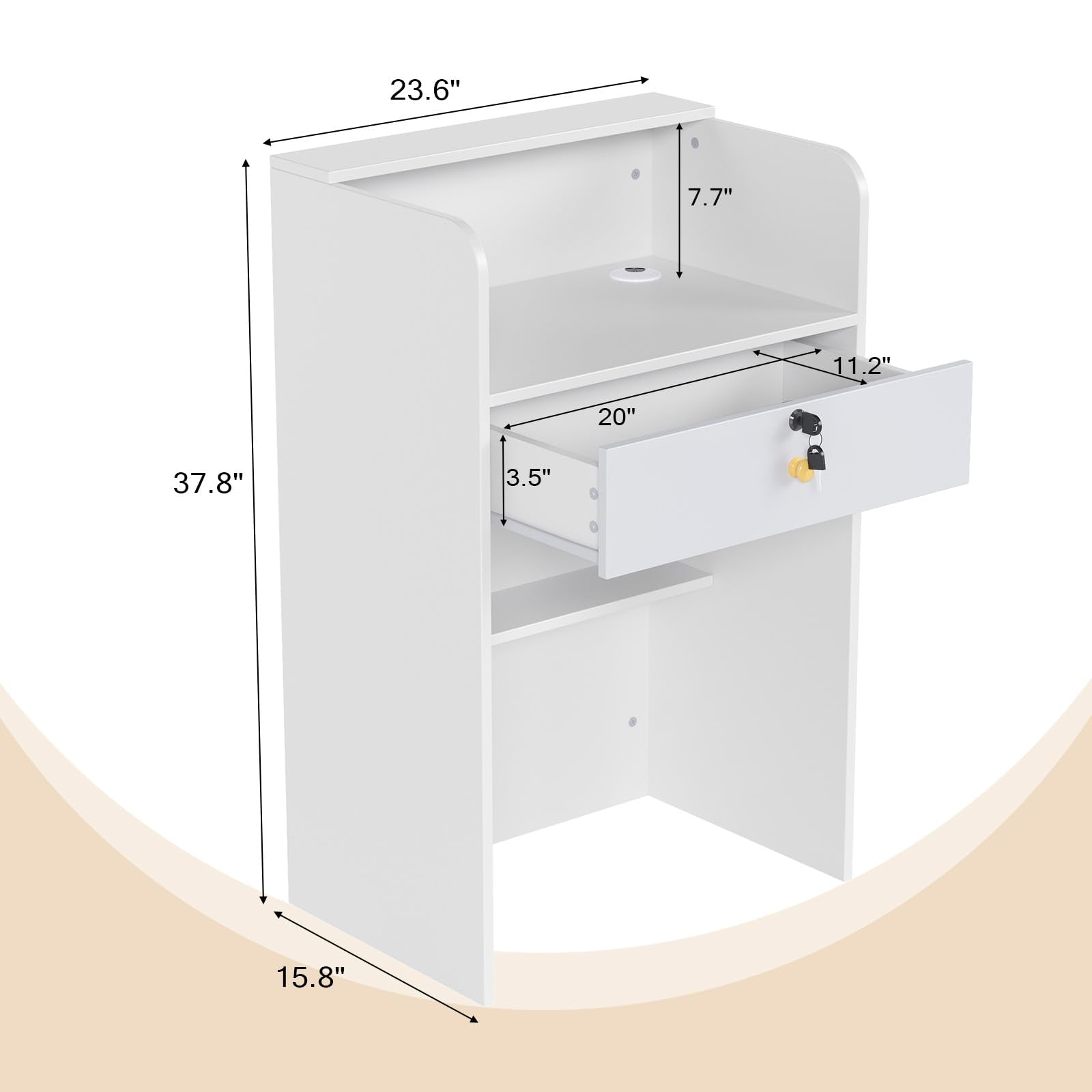 OmySalon RD Modern Wooden Reception Desk with Lockable Drawer and Legroom Rack