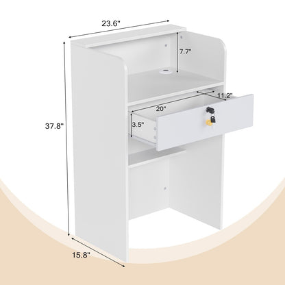 OmySalon RD Modern Wooden Reception Desk with Lockable Drawer and Legroom Rack