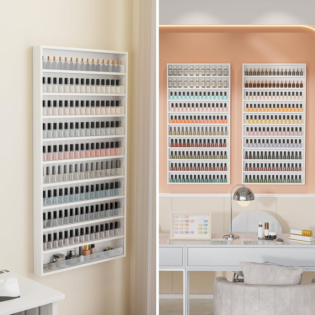 10-Tier Wall Mount Nail Polish Organizer Rack with Acrylic Baffle