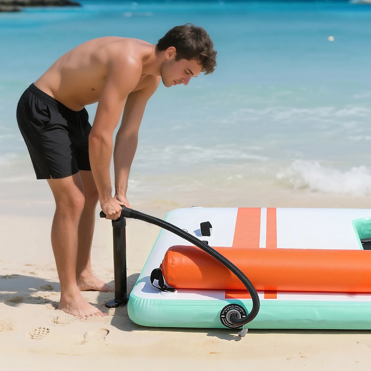 Inflatable Floating Dock 10 x 6 FT Non-Slip Water Mat with Ladder