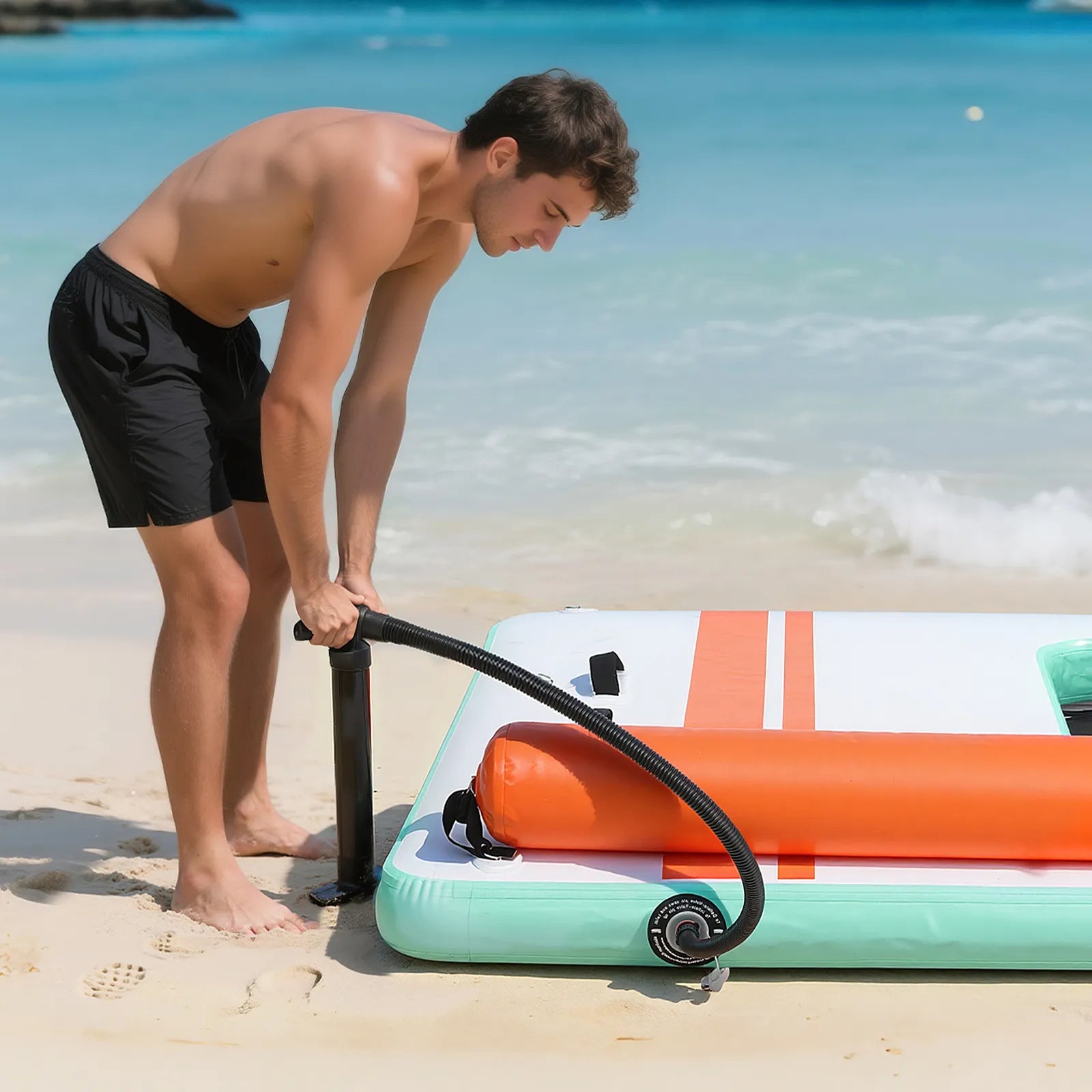 Inflatable Floating Dock 10 x 6 FT Non-Slip Water Mat with Ladder