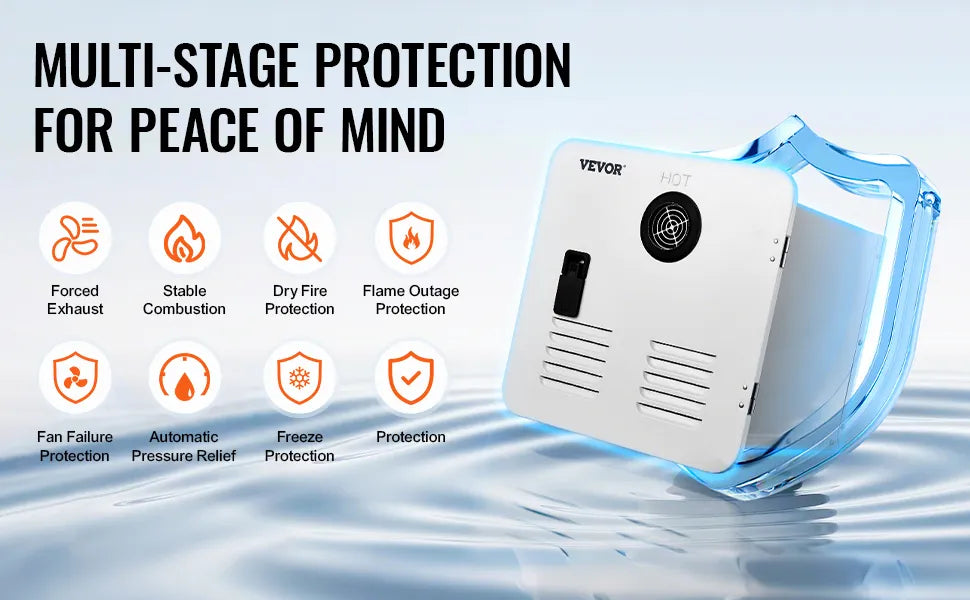 RV Tankless Water Heater 55000BTU Instant Shower with 15x15in White Door and Remote Controller