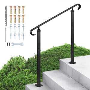 VEVOR Outdoor Step Handrail 2-3 Step Adjustable Carbon Steel 220 Lbs