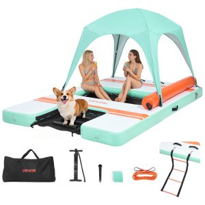 Inflatable Floating Dock 10 x 6 FT Non-Slip Water Mat with Ladder