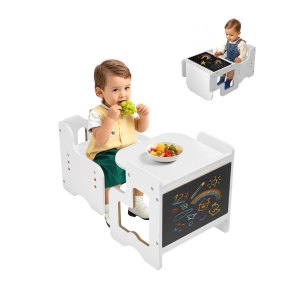 Montessori Weaning Table and Chair Set 3 In 1 Wooden Toddler Furniture with Chalkboard