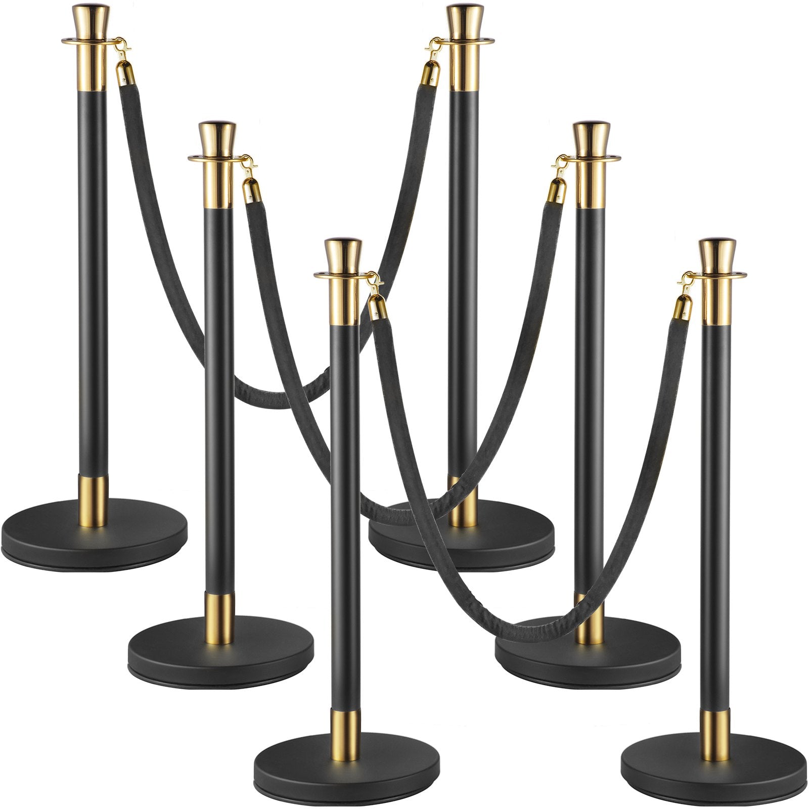 Crowd Control Stanchion Set 6-Piece with 5ft Black Velvet Rope